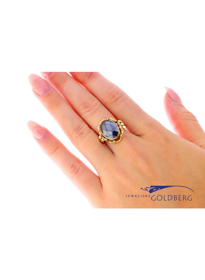 14k gouden vintage ring grijze hematiet