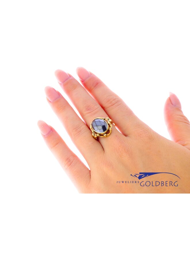 14k gold vintage ring gray hematite