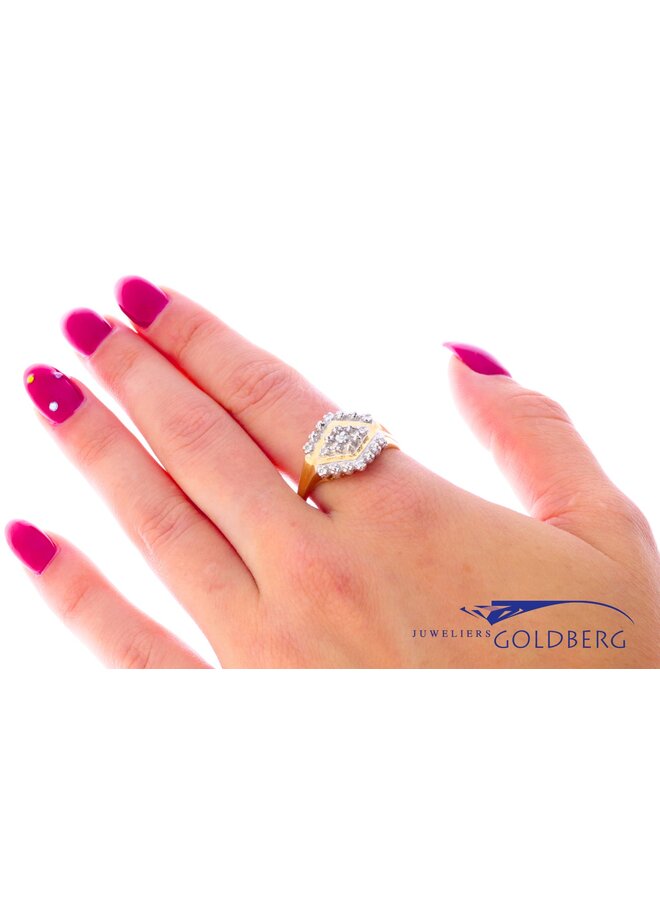 14k bicolor gouden vintage ring diamanten
