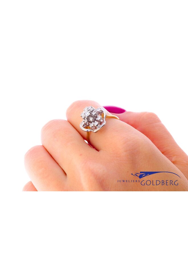 14k bicolor gouden vintage ring diamanten