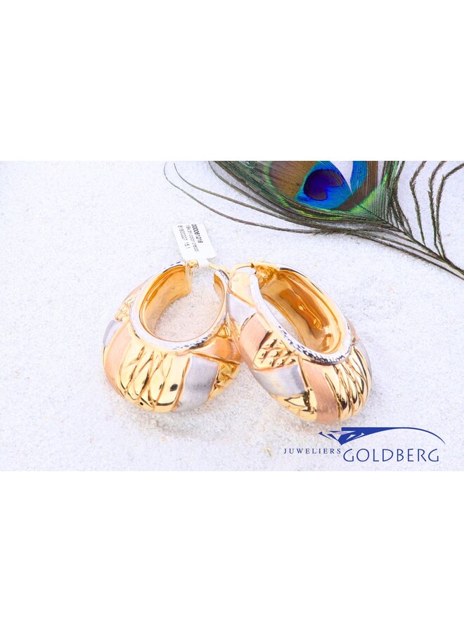 18k tricolor hoop earrings