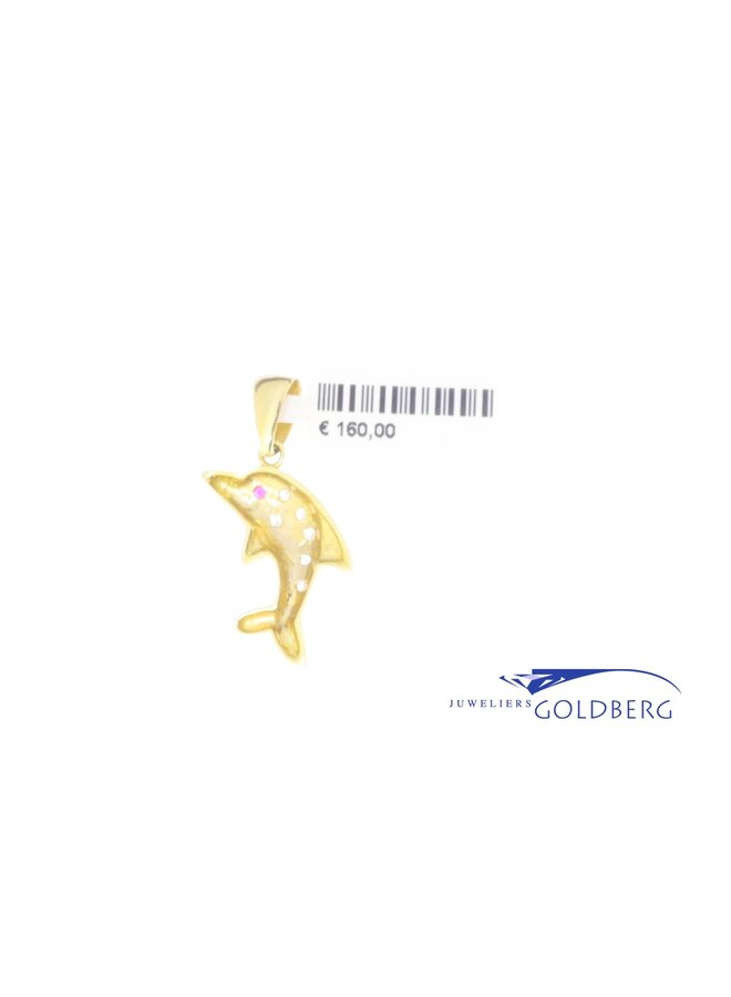 14k Dolphin zirconia pendant gold