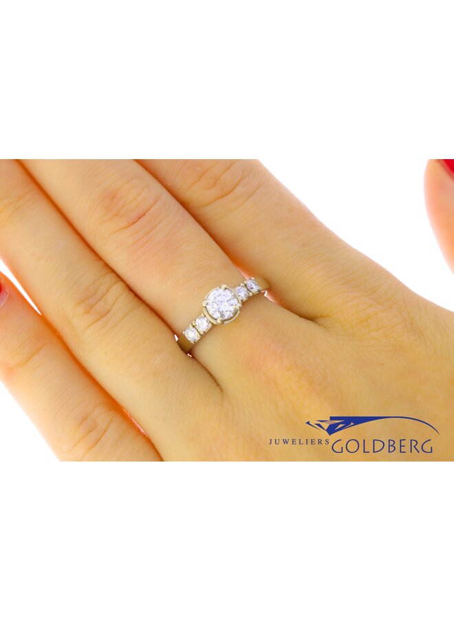 14k witgouden "Cup ring" met 1x  0.51ct F SI2 & 4x 0.03ct diamant uit eigen atelier