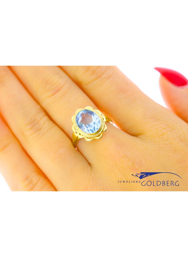 14k gold vintage synth aquamarine ring