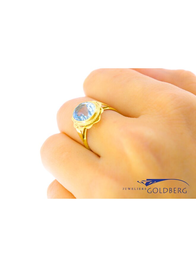 14k gold vintage synth aquamarine ring