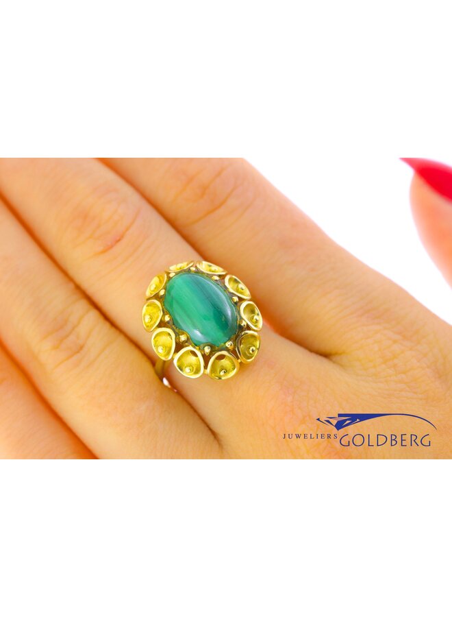 14k gold vintage malachite ring