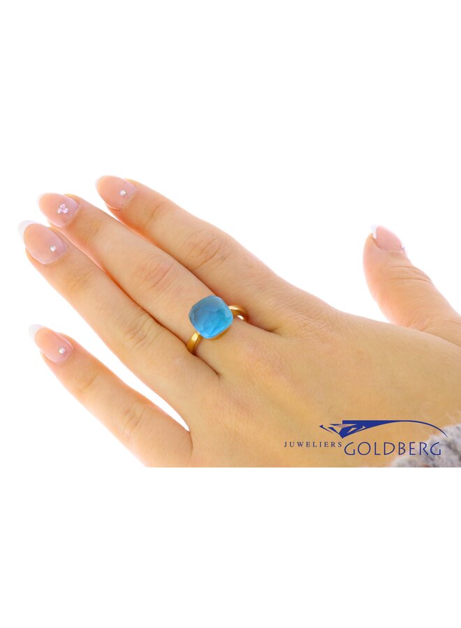 18k gouden design ring facet geslepen blauwe steen