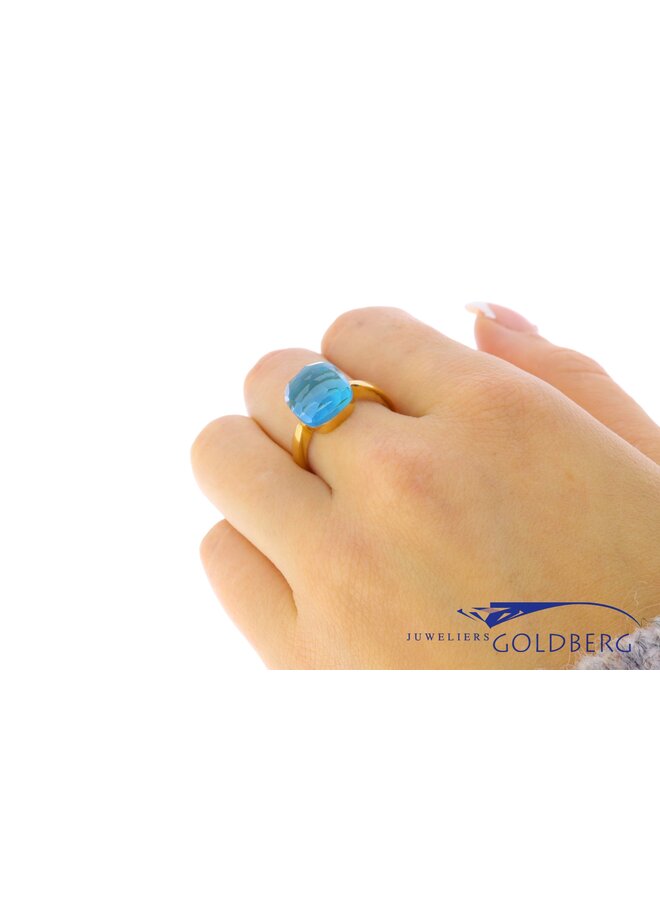 18k gouden design ring facet geslepen blauwe steen