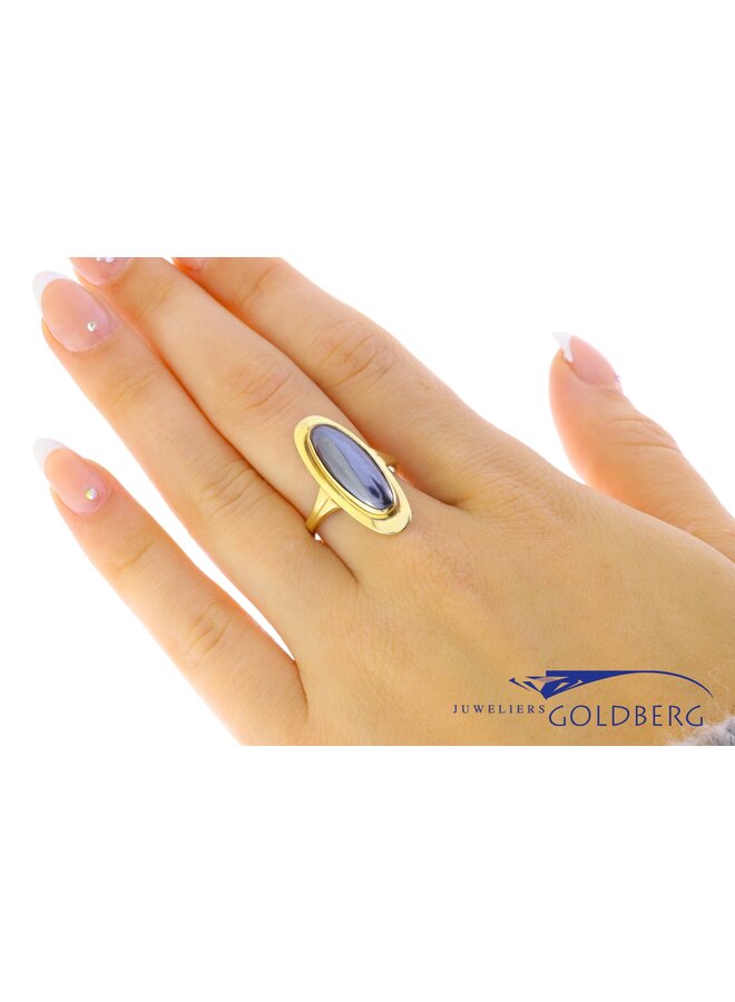 14k gouden vintage ring grijze hematiet