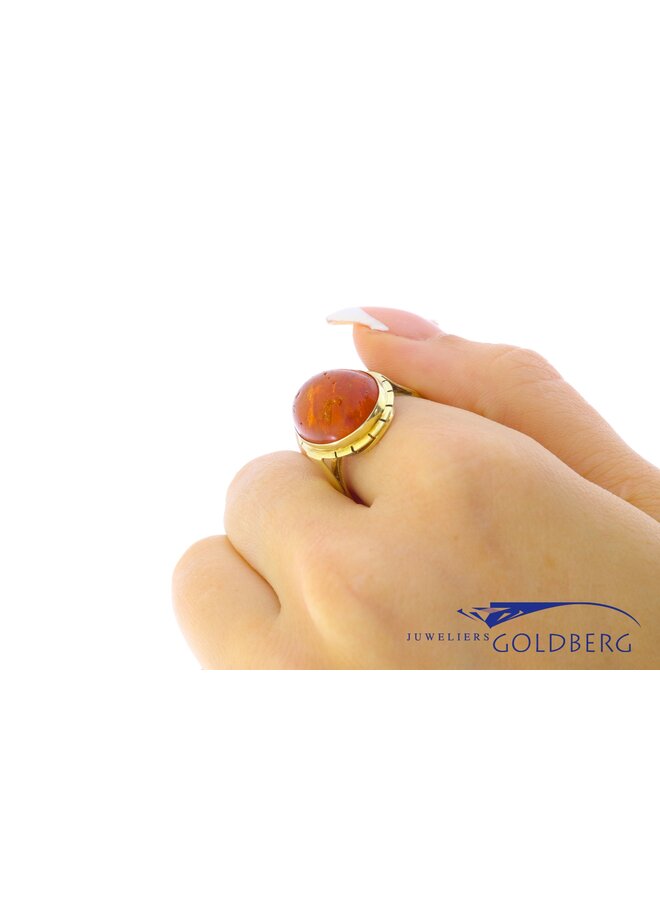 14k gouden vintage ring barnsteen