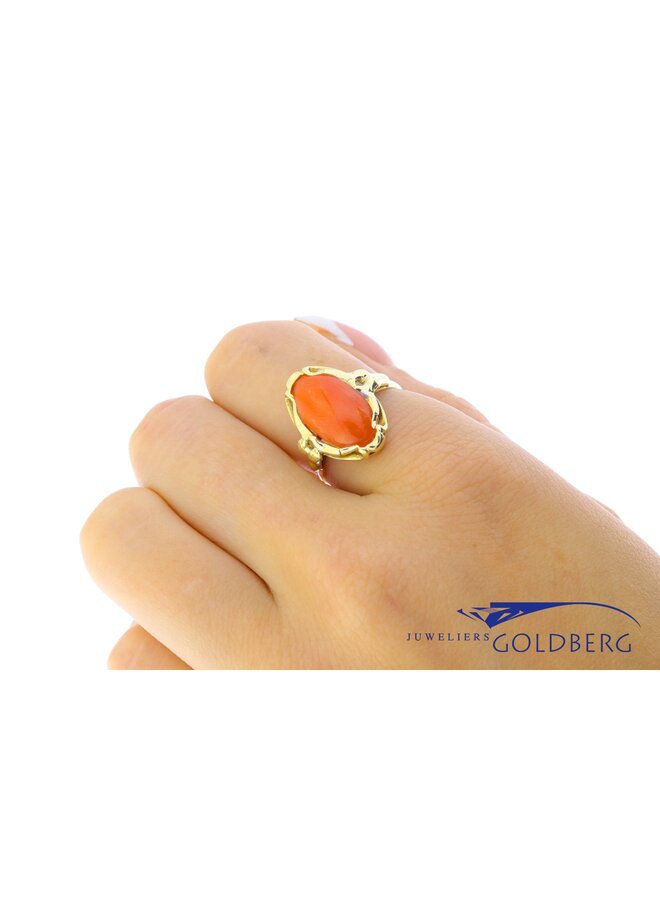 14k gold vintage red coral ring