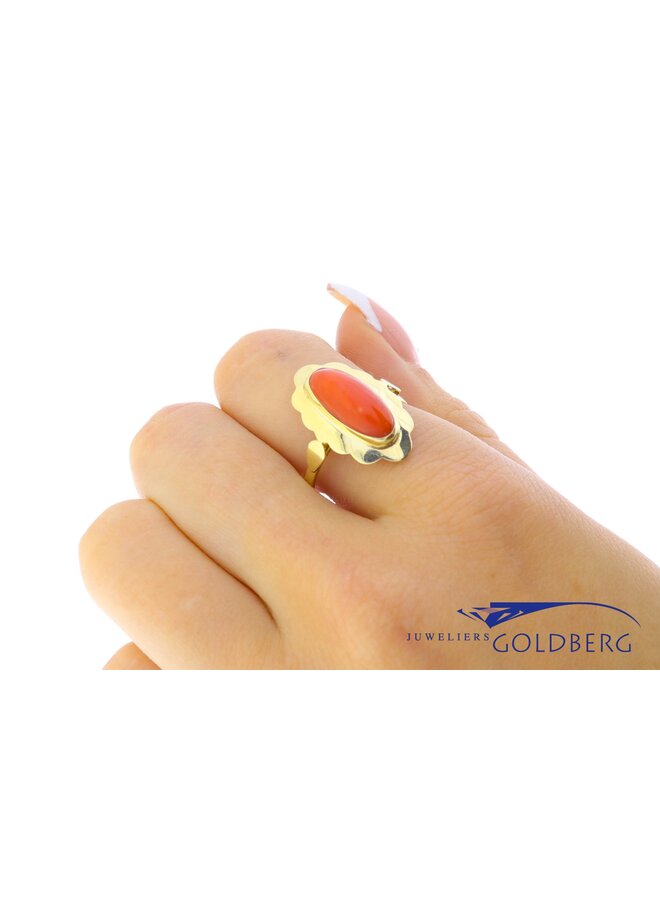 14k gold vintage red coral ring