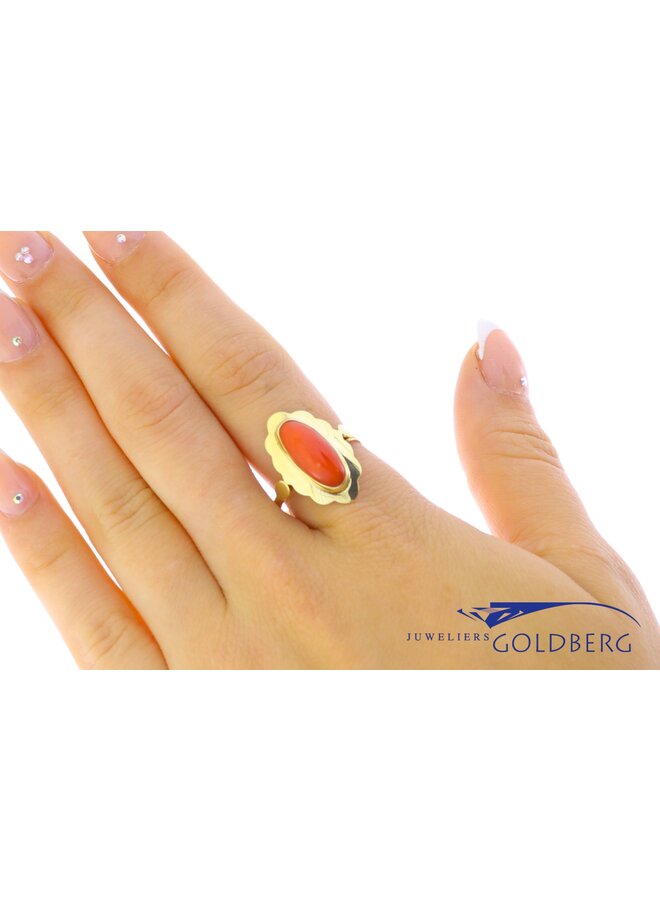 14k gold vintage red coral ring