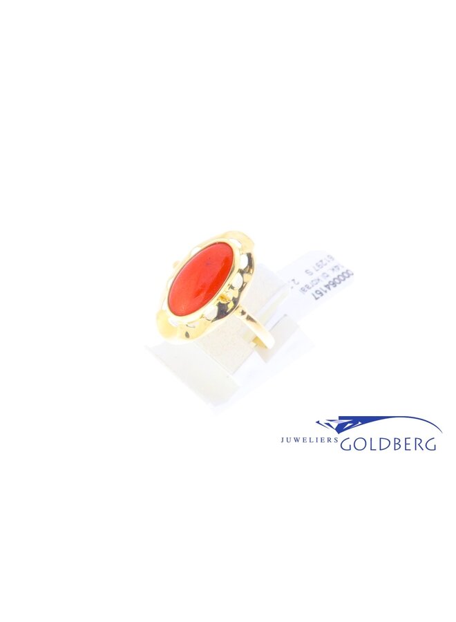 14k gouden vintage bloedkoraal ring