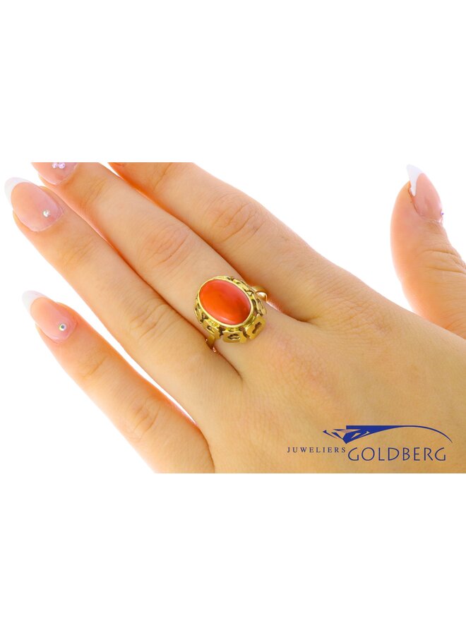 14k gold Vintage Red Coral ring