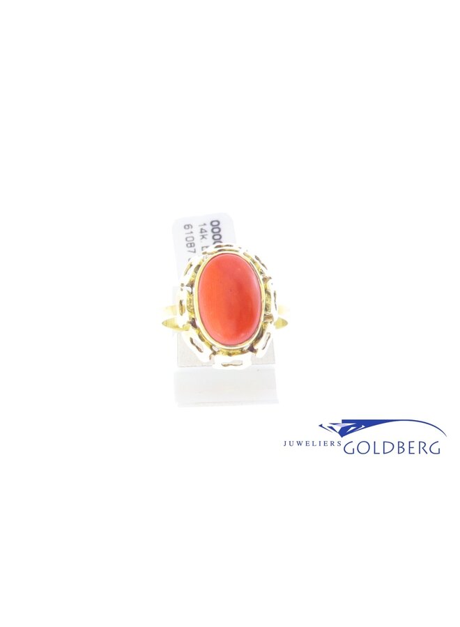 14k gold Vintage Red Coral ring
