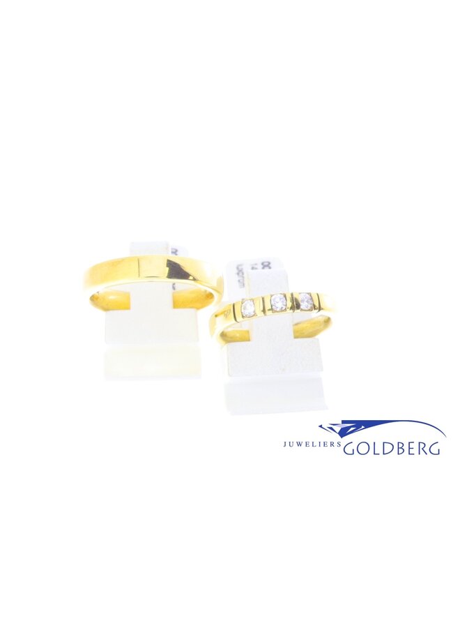 14k yellow gold wedding rings set, women's ring including three brilliants