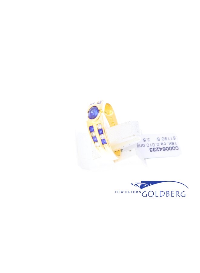 18k gouden vintage ring met blauwe saffier en briljanten