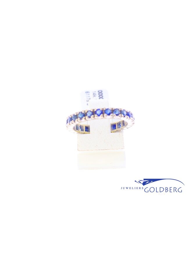 14k witgouden vol alliance vintage ring saffier