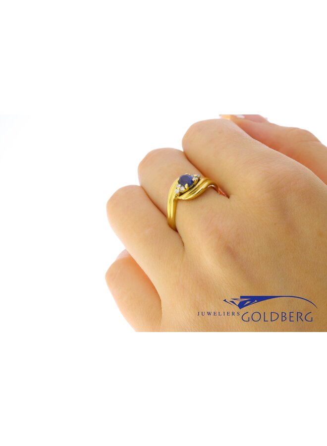 18k gouden vintage ring saffier/diamant