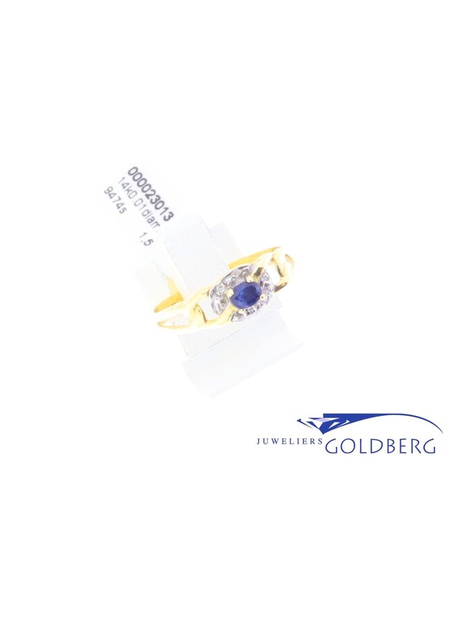 14k gold vintage ring blue sapphire and diamond