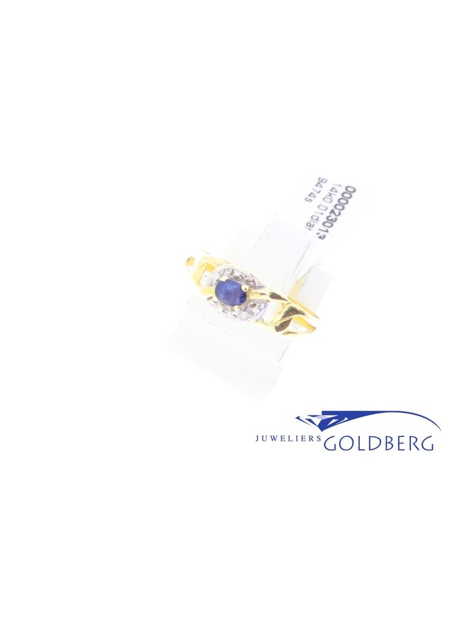 14k gouden vintage ring blauwe saffier en diamant