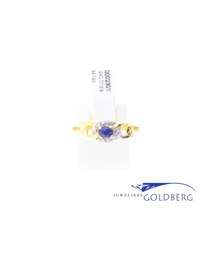 14k gold vintage ring blue sapphire and diamond