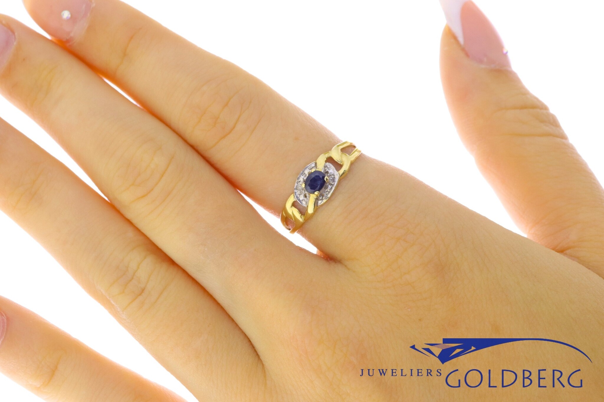 Saffier & Diamant Eye-Catcher Ring 18k goud – Objet Dore