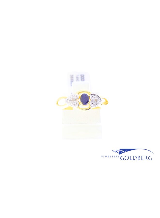 14k gouden vintage ring saffier/diamant