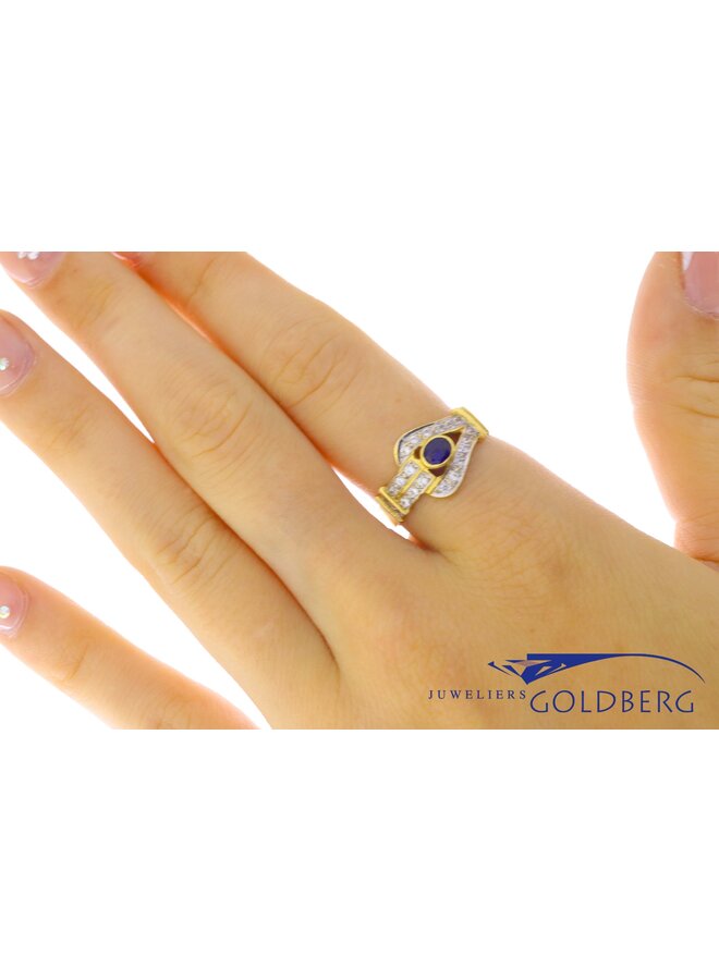 14k gold vintage ring with zirconias and synthetic sapphire
