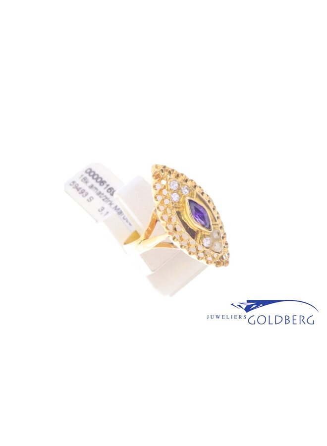 18k gold vintage ring amethyst and zirconia