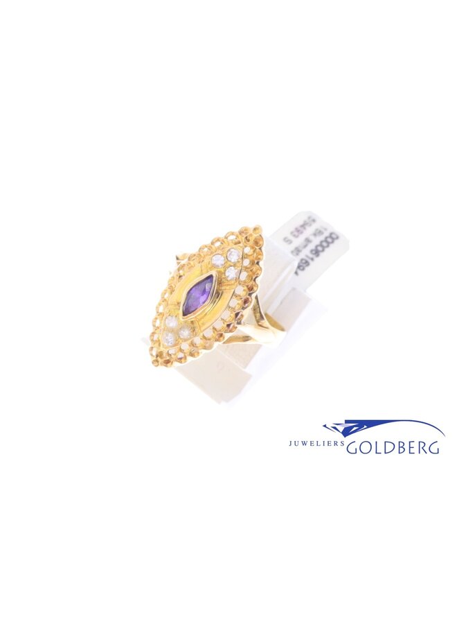 18k gouden vintage ring amethist en zirkonia