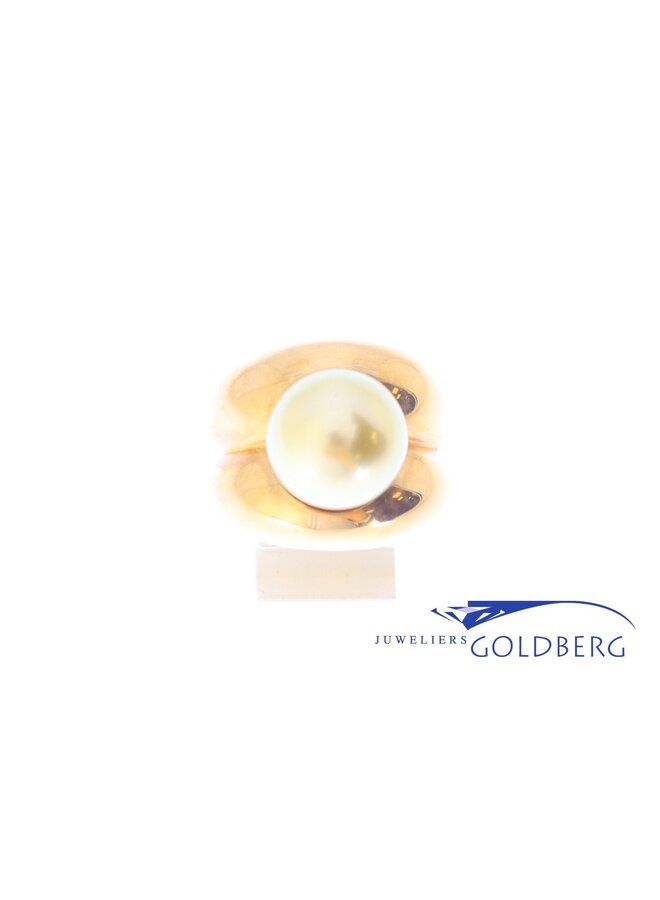 Zeer zware rose gouden ring met parel