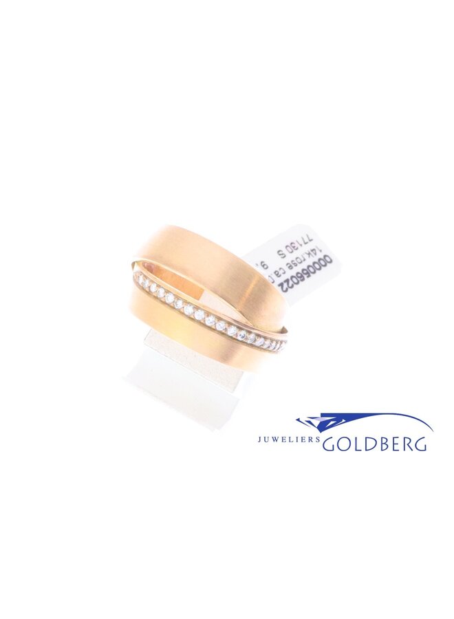 14k vintage rosé gouden gematteerde gekruiste alliance ring met briljant