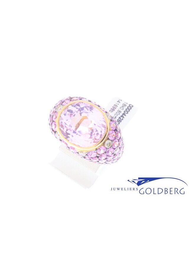 Vintage 18k rose gouden ring met briljant en roze zirconia