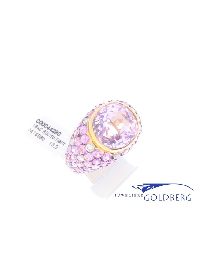 Vintage 18 carat rose gold ring with diamond and pink zirconia's