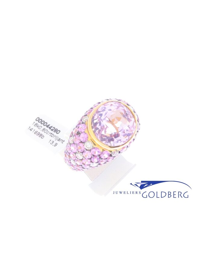 Vintage 18k rose gouden ring met briljant en roze zirconia