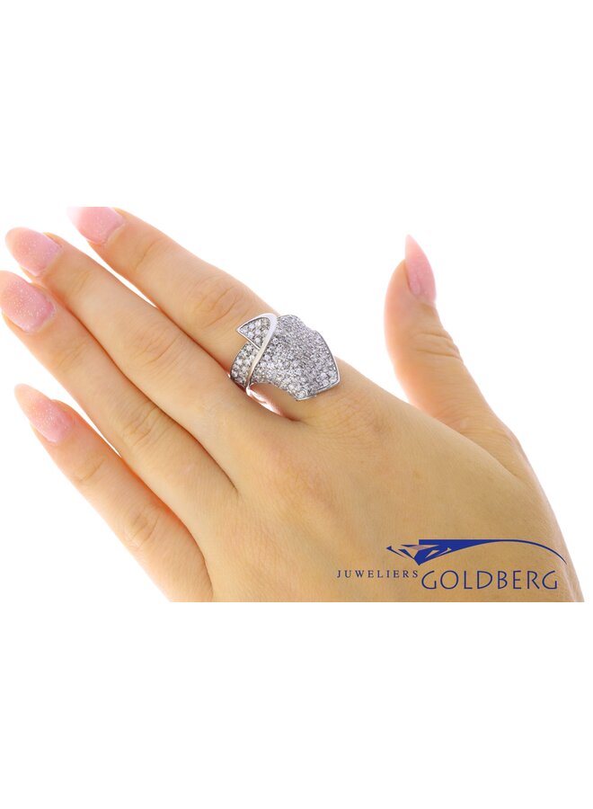 Large 14k white gold ring full of zirconia