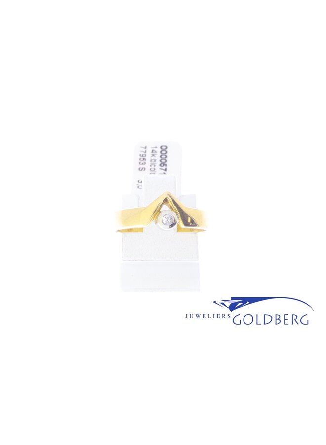 Modern 14k gouden bicolor ringetje met 0.04ct briljant