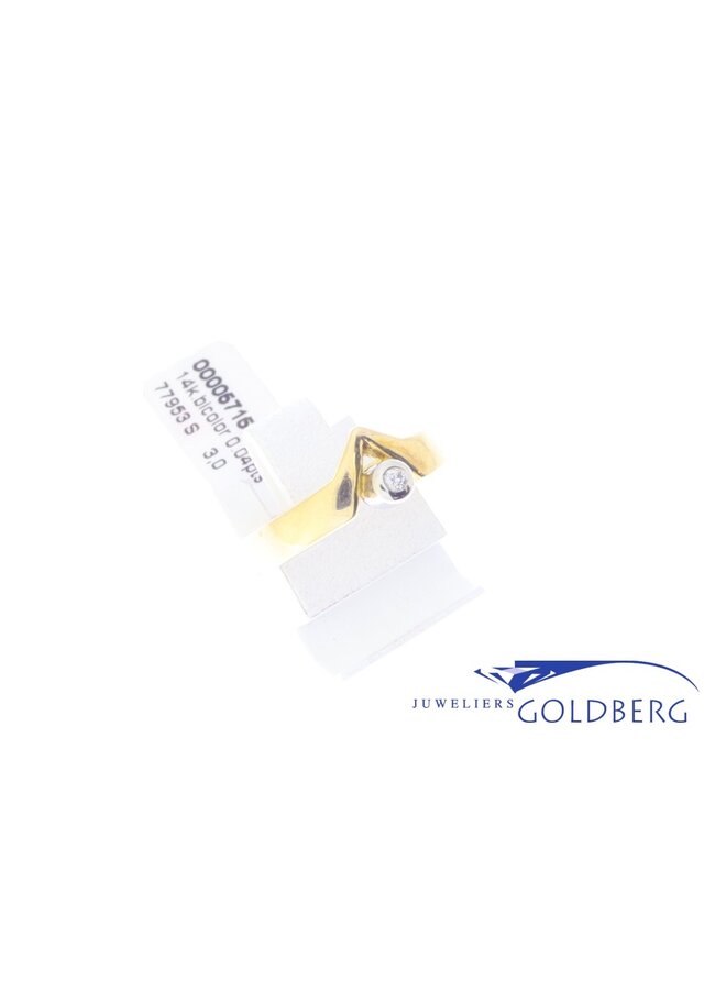 modern 14k gold bicolor ring with 0.04ct diamond