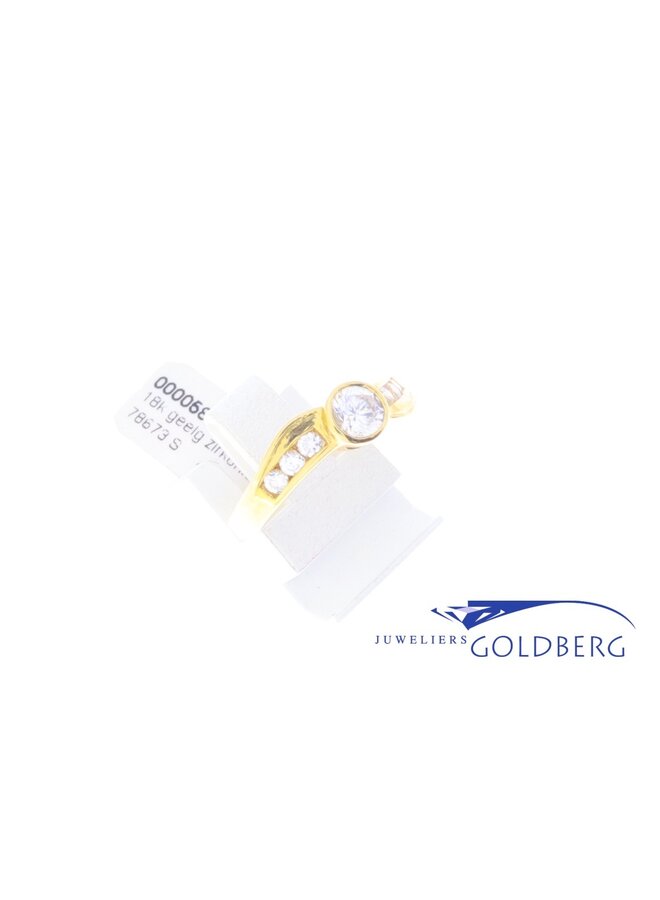 18k golden vintage wave shaped ring with 7 zirconia's