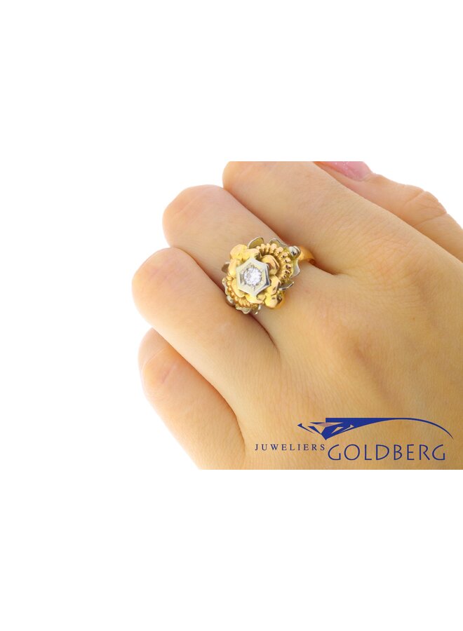 18k bicolor vintage barok ring met diamant.