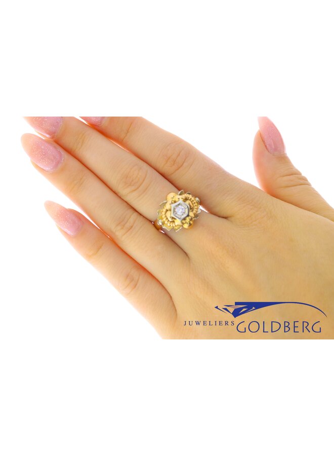 18k bicolor vintage barok ring met diamant.