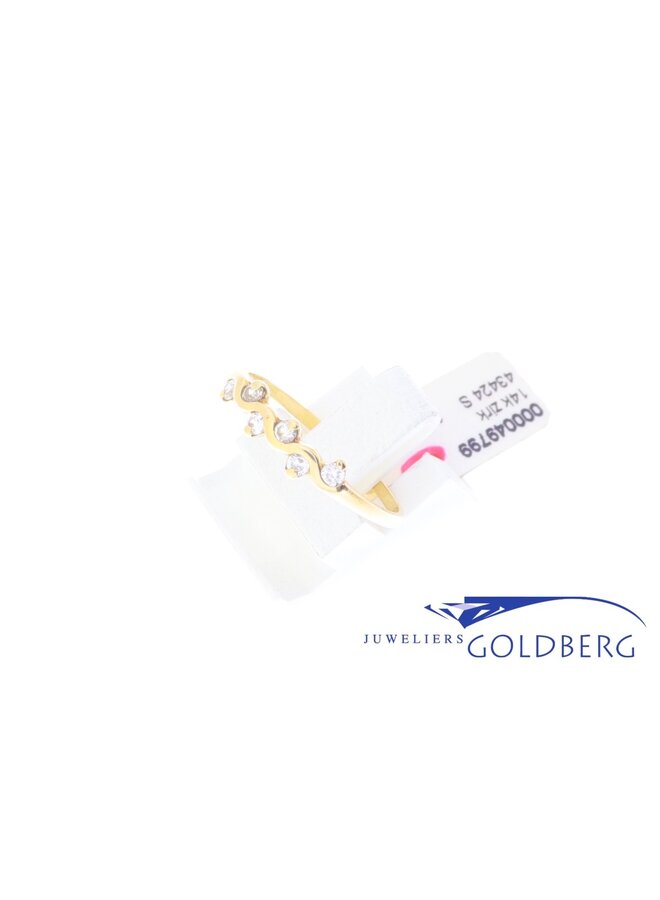 vintage 14k gouden ring golvend model met zirconia