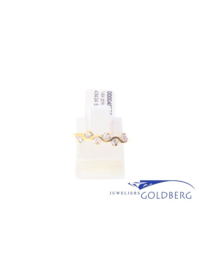 vintage 14k gouden ring golvend model met zirconia
