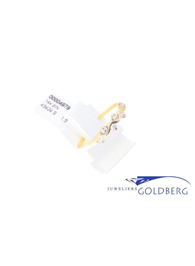 vintage 14k gouden ring golvend model met zirconia