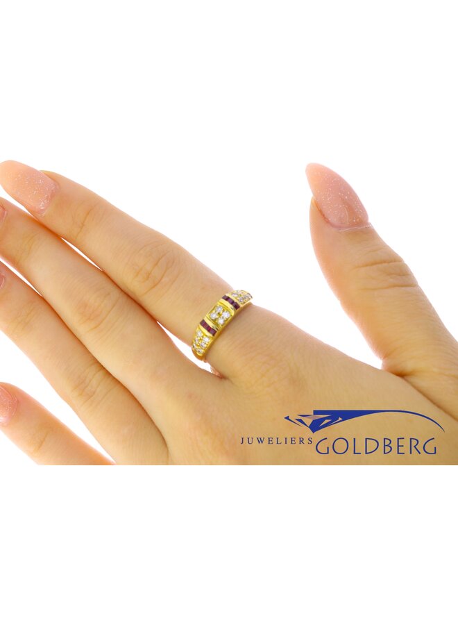 18k gouden ring met robijn en  diamant