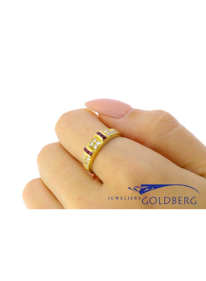 18k gouden ring met robijn en  diamant