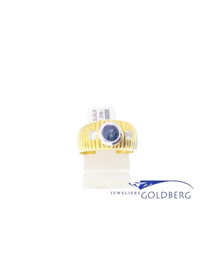 18k ring met briljant diamant en blauwe saffier