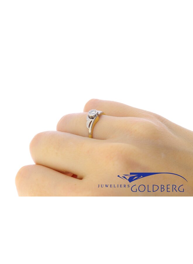 Vintage 18k gouden & platina ring met ca. 0.10ct briljant